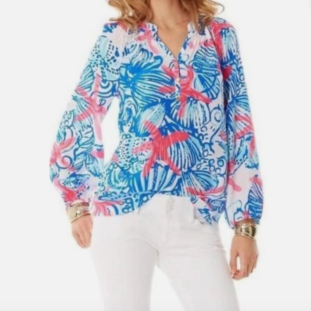Lilly Pulitzer she she shells Elsa blouse size small